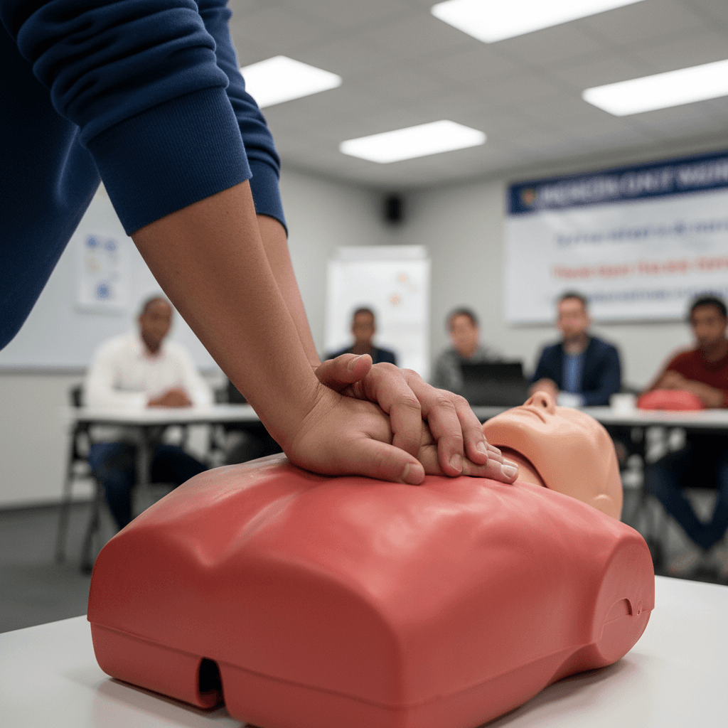 Students learning first aid during a workshop